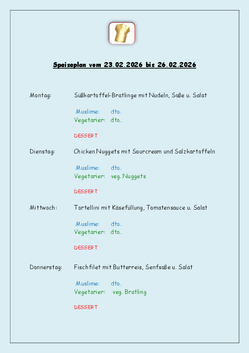 Speiseplan vom 23.02.2026 bis 26.02.2026 