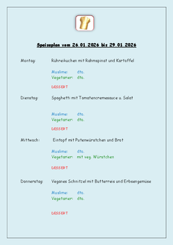 Speiseplan vom 26.01. - 29.01.2026
