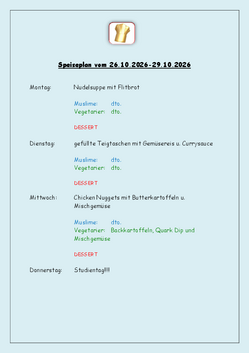 Speiseplan vom 26.10.2026-29.10.2026