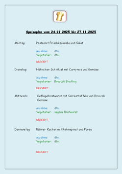 Speiseplan 24.11. - 27.11.2025